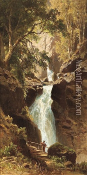 Wasserfall Im Gebirge Oil Painting - Adolf Chwala