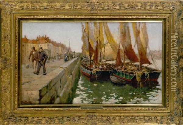 Schiffe An Der Mole Oil Painting - Charles Napier Hemy