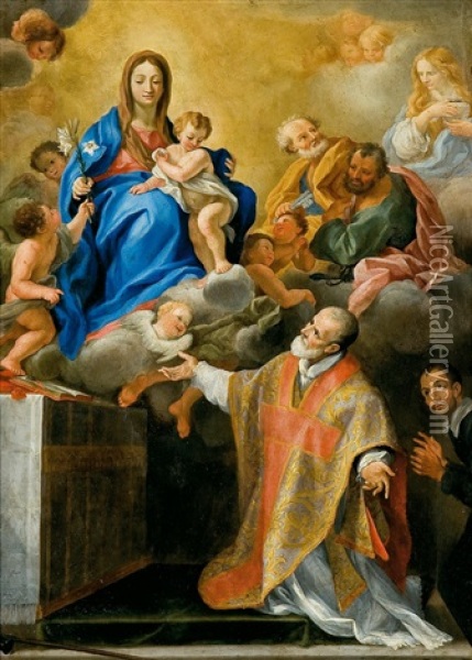 Aparicion De La Virgen A San Felipe Neri Oil Painting - Carlo Maratta
