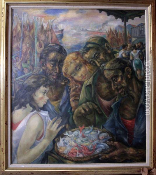 Subasta De Pescado Oil Painting - Antonio Costa