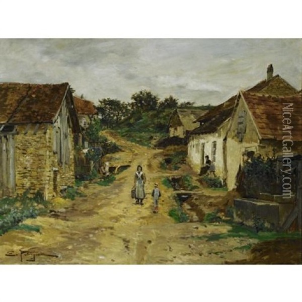 In The Village Oil Painting - Edmond Marie Petitjean