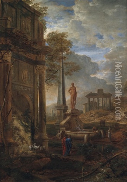 Ideallandschaft Mit Figuren Vor Romischen Ruinen Oil Painting - Pierre Antoine Patel