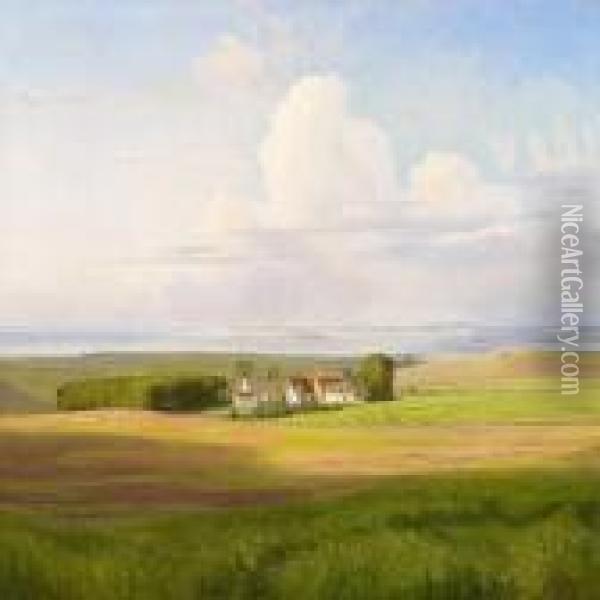 View From Adanish Landscape With Minor Manor House Oil Painting - Eiler Rasmussen-Eilersen