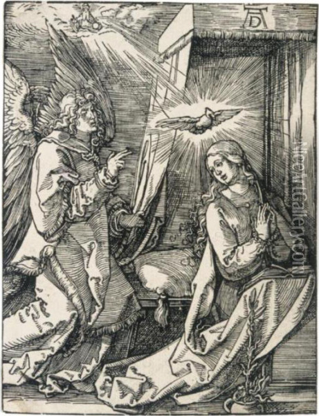The Annunciation, From The Small Passion Oil Painting - Albrecht Durer