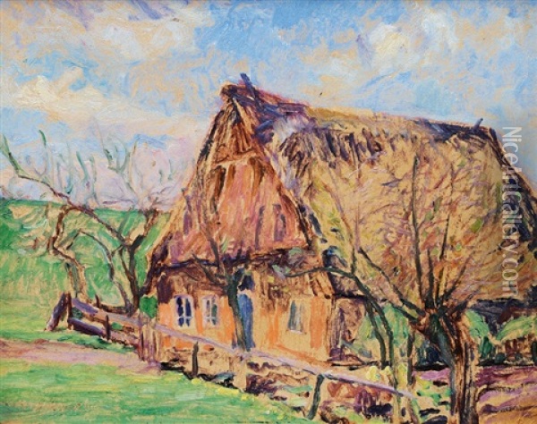 Farmhouse In Early Spring Oil Painting - Hugo Volkwarth