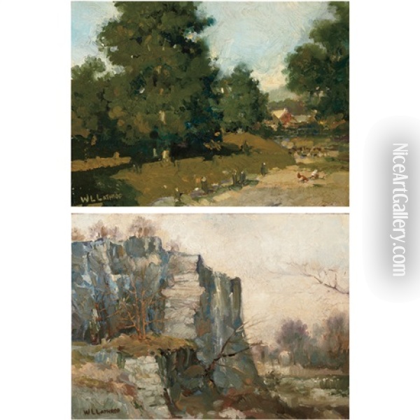 The Farm And The Cliffs (2 Works) Oil Painting - William Langson Lathrop