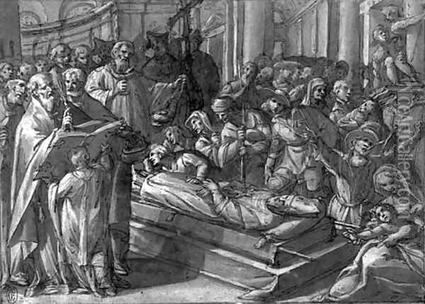 The funeral mass of Saint Dionysus Oil Painting - Giovanni Battista della Rovere
