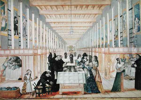 The Infirmary of the Sisters of Charity during a visit of Anne of Austria Oil Painting - Abraham Bosse