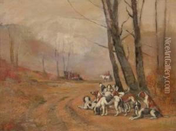 Foxhounds Oil Painting - Sydney Lawrence Brackett