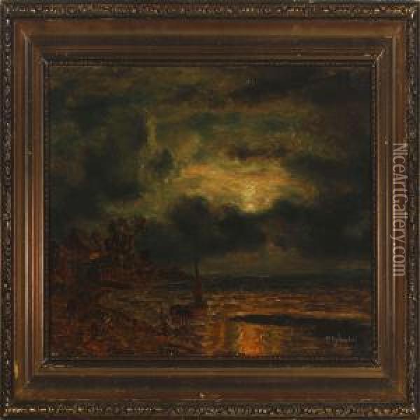 Coastal Scene At Moonlight Oil Painting - Wilhelm Ferdinand Xylander