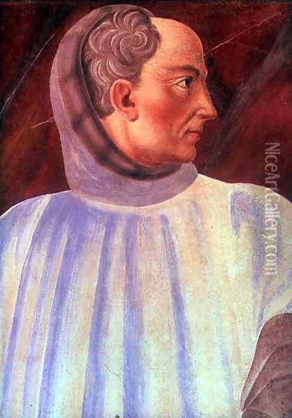 Niccolo Acciaiuoli (1310-65) detail of his bust, from the Villa Carducci series of famous men and women, c.1450 Oil Painting - Andrea Del Castagno