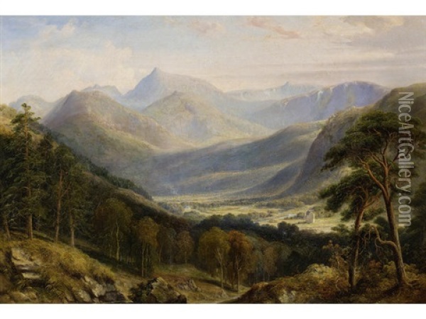 Braemar Castle And Lochnagar Oil Painting - James William Giles