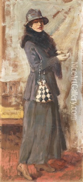 Frau Altea Landi In Giolis Atelier Oil Painting - Vittorio Matteo Corcos