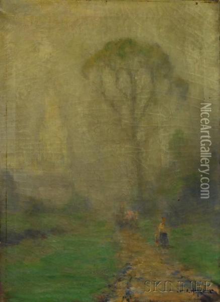 Misty Path With Figure Oil Painting - John Clifford Huffington