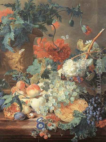 Fruit and Flowers c. 1720 Oil Painting - Jan Van Huysum