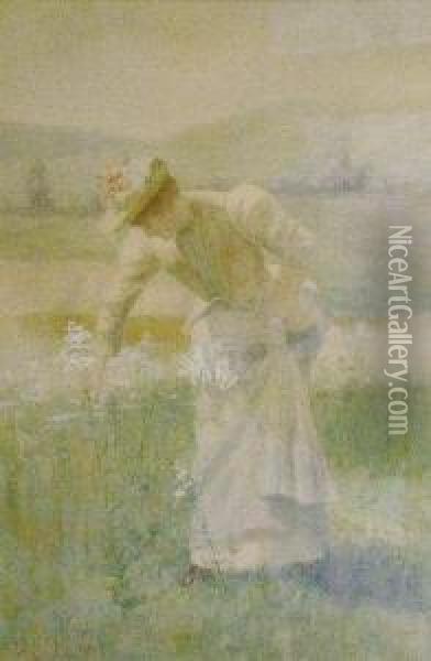 Picking Wildflowers Oil Painting - De Scott Evans