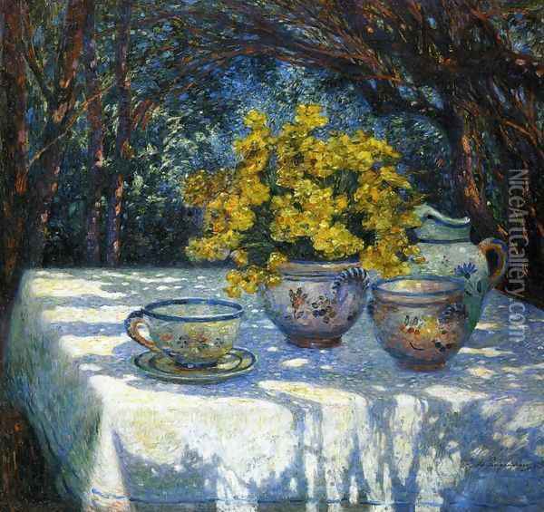 Table with Yellow Bouquet Oil Painting - Ferdinand Loyen Du Puigaudeau