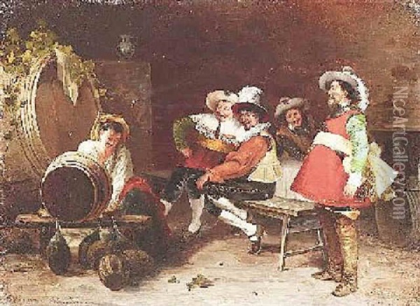 Musketiere Beim Wein Oil Painting - Johann Adalbert Heine