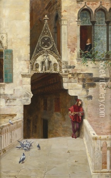 Romeo And Juliet (act Ii, Scene Ii: Capulet's Garden) Oil Painting - Charles Edouard Edmond Delort