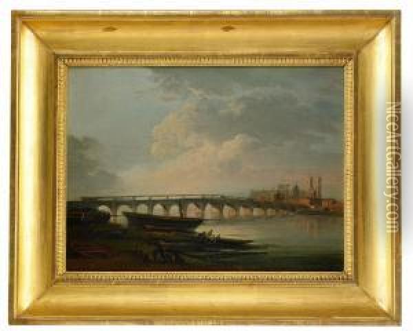 Landskap Med En Flod - Westminster Bridge Oil Painting - Elias Martin