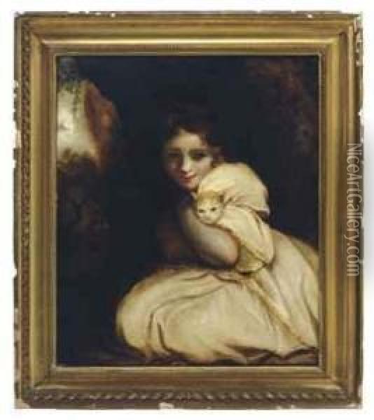 Portrait Of A Girl Holding A Cat Oil Painting - Harriet Maria Wright