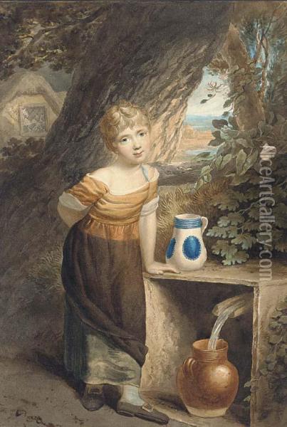 A Young Girl Collecting Water Oil Painting - William Marshall Craig