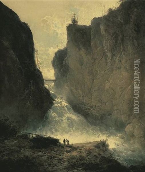 Wasserfall Bei Bad Gastein Oil Painting - Ferdinand Feldhuetter