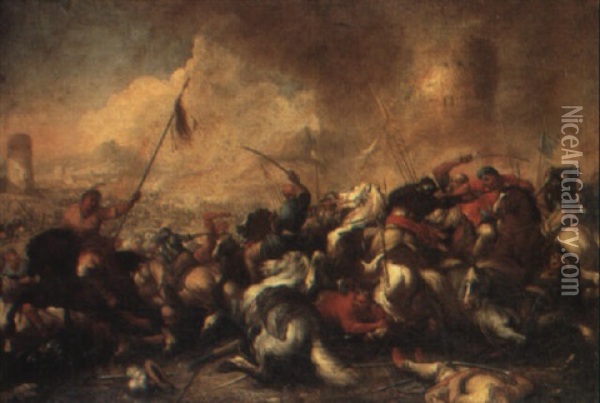 Cavalry Engagement Oil Painting - Antonio Calza