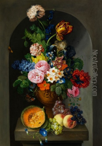 Blumenstillleben Mit Melone Und Fruchten Oil Painting - Franz Xaver Petter
