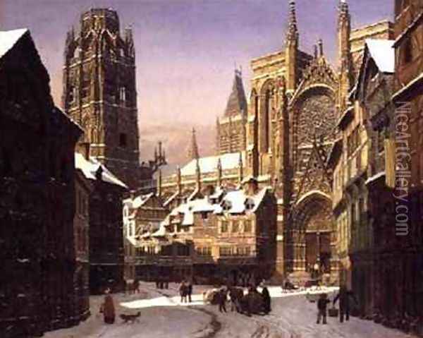 Dutch Cathedral Town Oil Painting - Heinrich Hansen