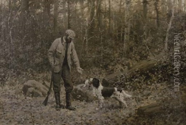 Good Shot And Good Dog Oil Painting - Arthur Burdett Frost Sr.