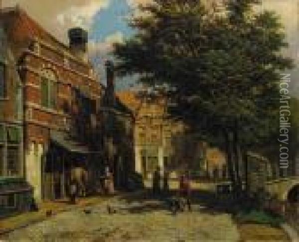 A Street Scene In A Dutch Town Oil Painting - Willem Koekkoek