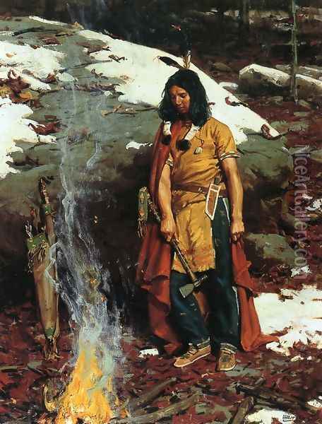 Indian by the Campfire Oil Painting - William Gilbert Gaul
