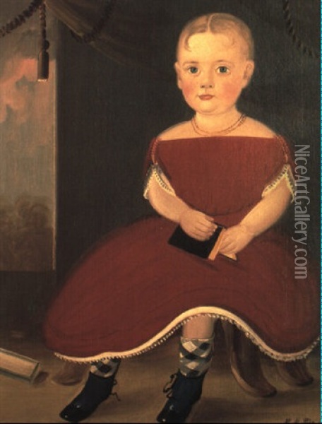 Portrait Of A Blonde-haired Little Girl Wearing A Red Dress Oil Painting - William Matthew Prior