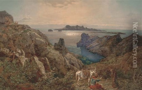 Refreshment On The Southern Italian Coast Oil Painting - Johann Baptiste Heinefetter