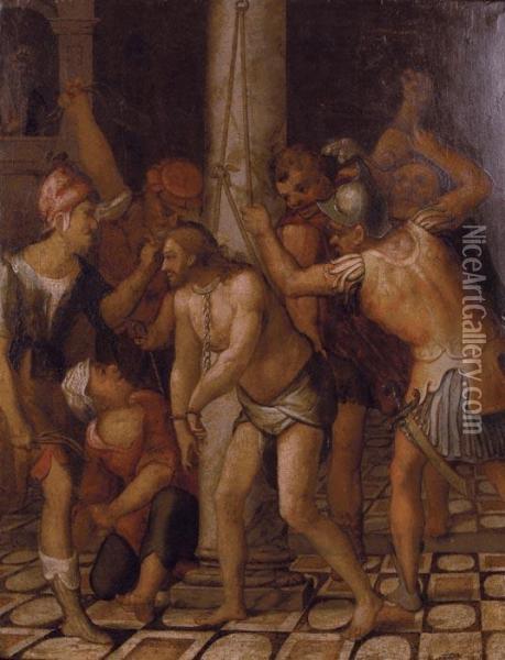 La Flagellazione Di Cristo Oil Painting - Perino del Vaga (Pietro Bonaccors)