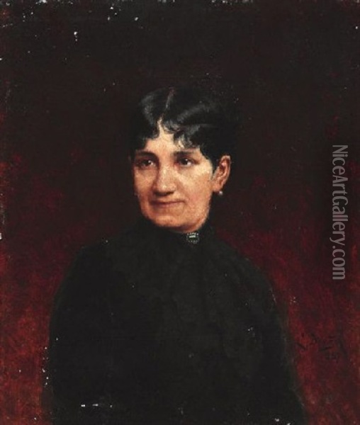 Portrat Einer Jungen Dame In Schwarzem Kleid Oil Painting - Ludwig Deutsch