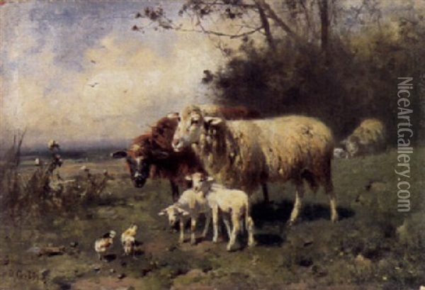 Schafe Und Kuken In Weidelandschaft Oil Painting - Otto Friedrich Gebler