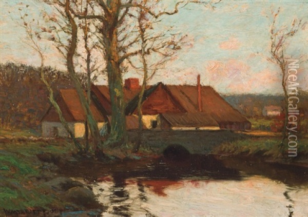 Farm By A Pond Oil Painting - William Merritt Post