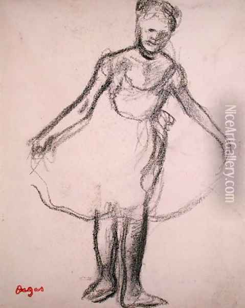 Standing Dancer Holding Tutu Oil Painting - Edgar Degas