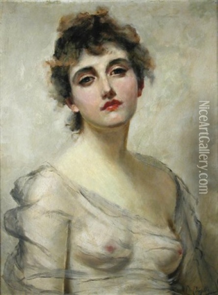 Portrait Of A Lady In A Grey Dress Oil Painting - Charles Joshua Chaplin