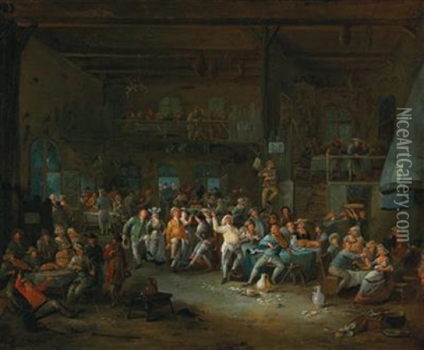 Tavern Interior With Merry Making Peasants Oil Painting - Egbert van Heemskerck the Elder