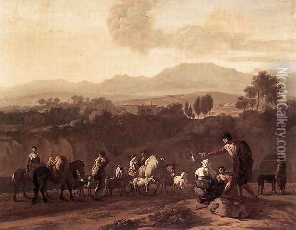 Landscape in the Roman Campagna 1675 Oil Painting - Karel Dujardin