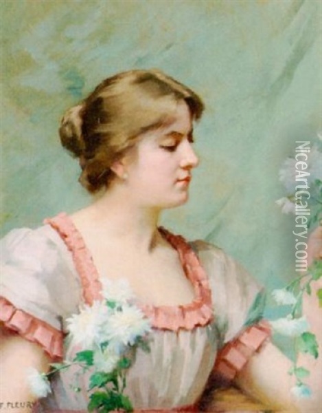 Portrat Einer Jungen Dame Mit Blumen Oil Painting - Fanny Laurent Fleury