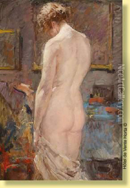 Jeune Femme Nue De Dos Oil Painting - Andre Cluysenaar