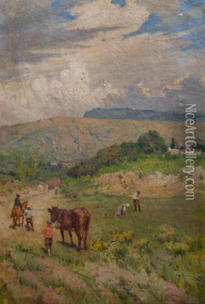 Campesinos Oil Painting - Carlo Adolfo Barone
