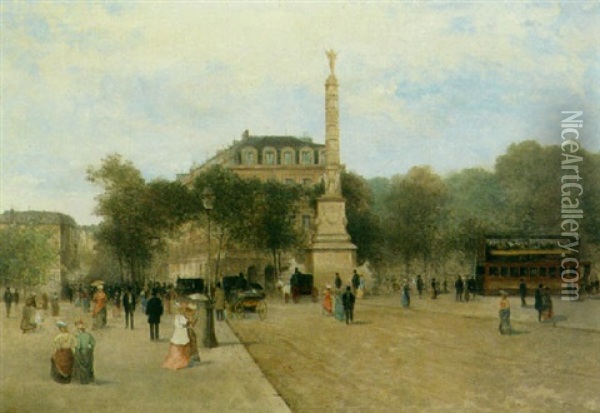 A View Of The Place De La Bastille Oil Painting - Frederic Gillet