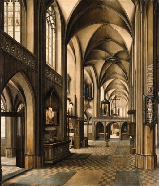 A Church Interior Oil Painting - Abel Grimmer