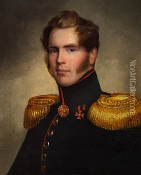 Portrait Of Otto Reinhold Von Essen In Russian Military Uniform Oil Painting - Timoleon Carl von Nehf