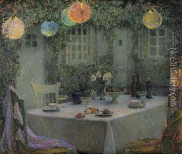 La Table Aux Lanternes, Gerberoy Oil Painting - Henri Eugene Augustin Le Sidaner